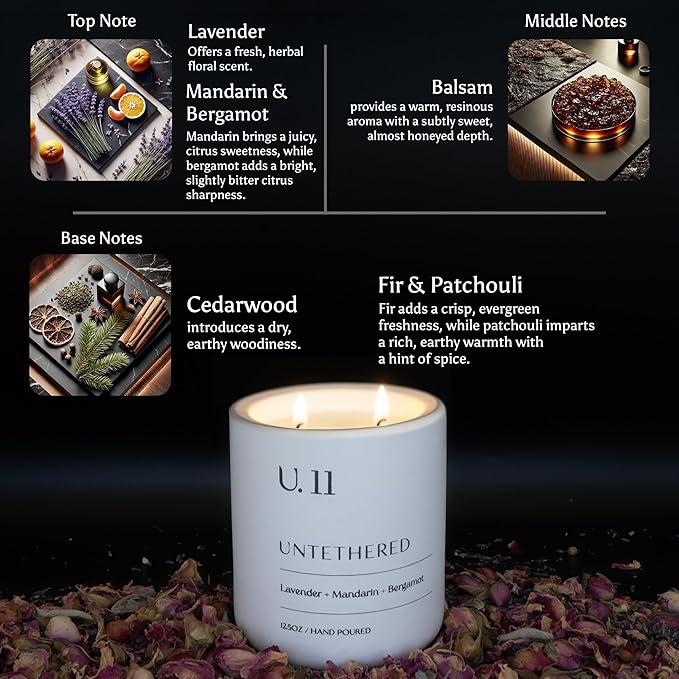 U.11 Luxury Scented Candle – Lavender, Mandarin & Cedarwood | Hand-Poured in USA w/ 100% Natural Coconut & Apricot Wax | Double Wick, Long-Lasting Aromatherapy Candle for Home, Gift & Rest (12.5 oz)