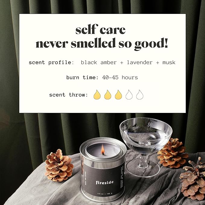 Mala Fireside - Black Amber, Musk and Lavender Candle - Vegan Soy Hand Poured Aromatherapy Candle with 45 Hour Burn - Classic 6.8 oz Size
