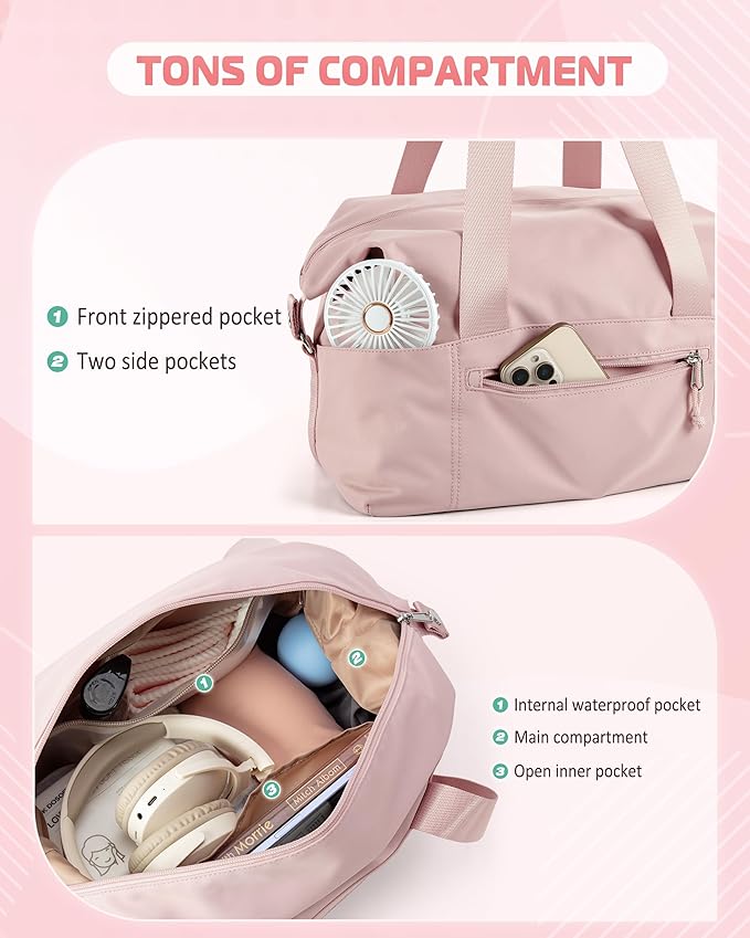 Smasrob Small Gym Bag with Yoga Mat Holder, Wet Pocket and a Separate Pouch, Small Gym Duffle Bag for Women with Detachable Crossbody Shoulder Strap, Pink