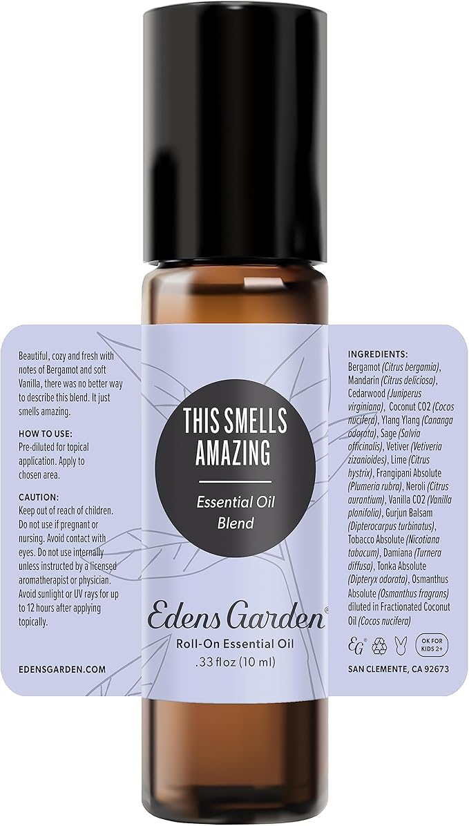 Edens Garden This Smells Amazing Essential Oil Roll-On Blend- 100% Pure Premium Grade, Natural, Therapeutic, Aromatherapy, Kid & Skin Safe, The Best For Gifts, Relaxation Pre-Diluted 10 ml (.33 fl oz)