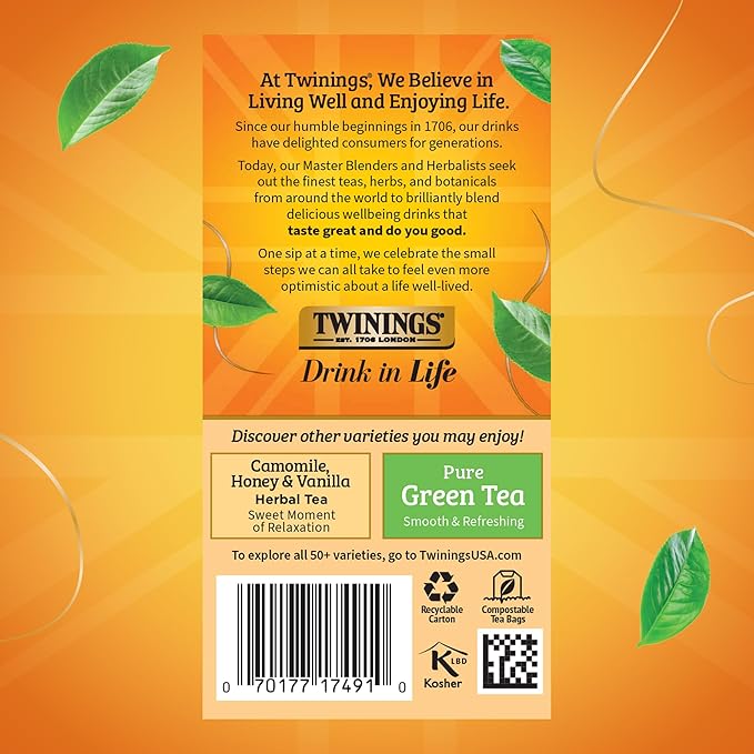 Twinings Peppermint & Creamy Vanilla Herbal Tea Individually Wrapped Bags, 20 Count (Pack of 2), Formerly Buttermint, Naturally Caffeine-Free, Enjoy Hot or Iced