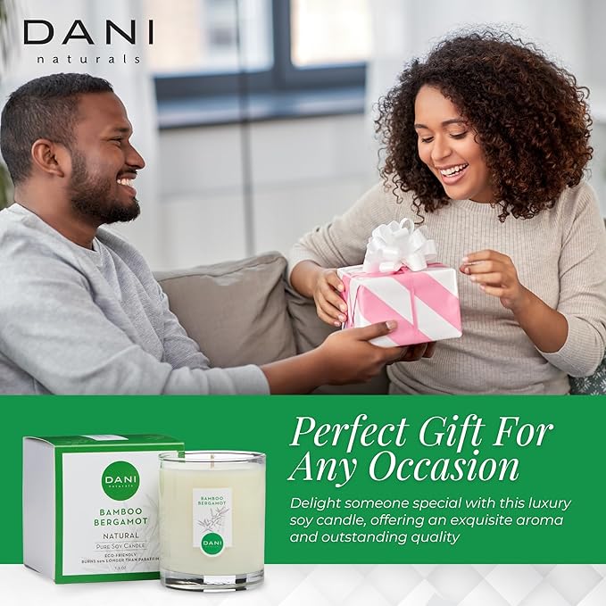 DANI Naturals Soy Candle - Bamboo Bergamot Scented, Kosher, Non-Toxic, Long-Lasting Pure Soy Candle - 7.5 oz