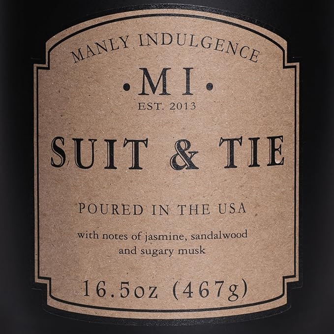 Manly Indulgence Suit & Tie Scented Candles for Men, 16.5 oz Single Wick, Premium Soy Blend Wax, 60H Burn, Candles for Home Scented – Made in The USA