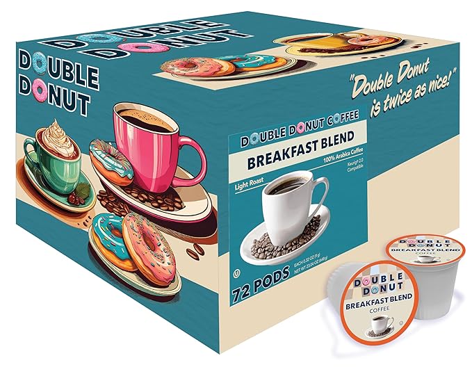 Double Donut Coffee Breakfast Blend Coffee Pods, Light Roast Coffee in Recyclable Single-Serve Pods for Keurig K Cups Brewer Machines, 72 Count Bulk Pack, original version