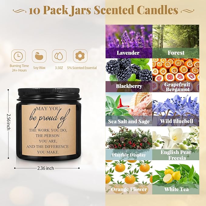 Fumete 10 Pcs Jars Scented Soy Candles 3.5 oz May You Be Proud of The Difference Candles Valentines Team Thank You Gifts Employees Coworker Appreciation Volunteers Nurse Teachers(Black,Proud)