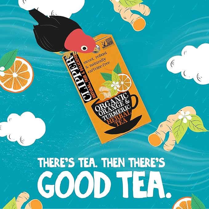 Clipper Tea, Orange & Turmeric, Organic Tea with Licorice Root, Orange Peel and Hibiscus, Plant Based Herbal Tea, Caffeine Free British Tea, 6 Pack, 120 Unbleached Tea Bags