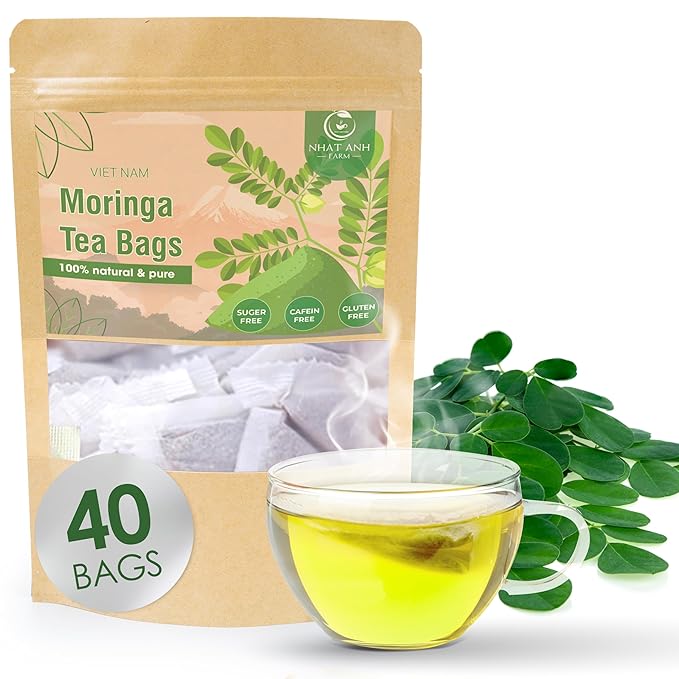 NHAT ANH FARM - Premium Moringa Tea Bags, 40 Tea Bags, 100% Natural Dried Moringa Leaves, Naturally Sweet Herbal Tea, Sugar-Free, Caffeine-Free, No Additives