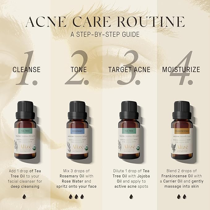 Organic Tea Tree Essential Oil, USDA Certified Organic 100% Natural & Pure Essential Oils for Diffusers for Home, Aromatherapy Oils, Diffuser Oils Scents, Cleansing, 10ml-0.33 fl oz