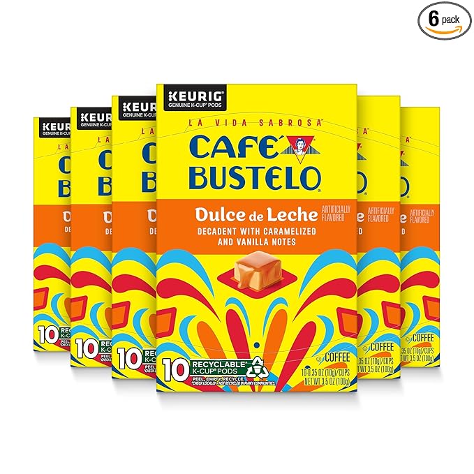 Café Bustelo Dulce de Leche Artificially Flavored Coffee, 10 Ct. K-Cup pods (Pack of 6)