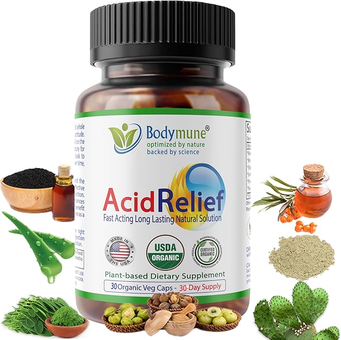 AcidRelief Acid Tamer | Promotes Stomach Comfort & Digestive Wellness* | Organic Herbal Blend for Gut Health* | Made in USA, USDA Organic, Vegan, Non-GMO, Gluten-Free | 30 Capsules