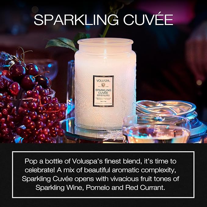 Voluspa Sparkling Cuvee,Large Candle Jar,18 Ounce,100 Hour Burn Time, Coconut Wax for Clean Burning, Handcrafted in the USA