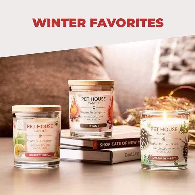 One Fur All Pet House Christmas Candles, Long Lasting, Clean Burning, Soy Wax Scented Candles for Pet Odor, Holidays Fur All, 2 Pack