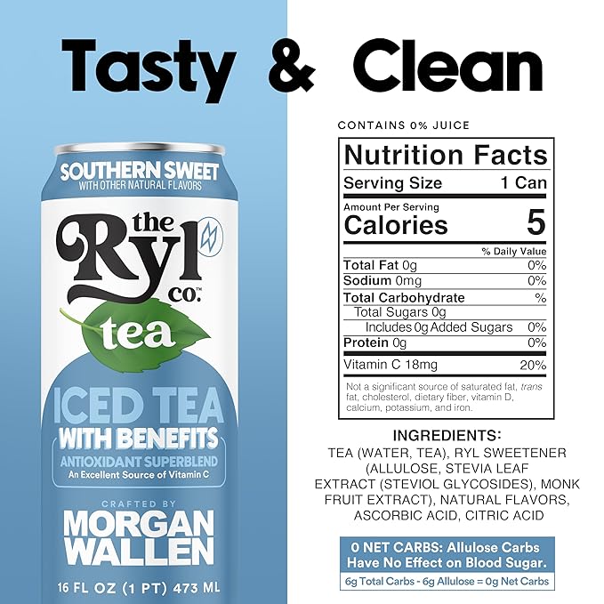 Ryl Iced Tea, Wallen's Sweet Tea, Antioxidant Superblend, No Artificial Ingredients, 16.0 Fl Oz (12-Pack)