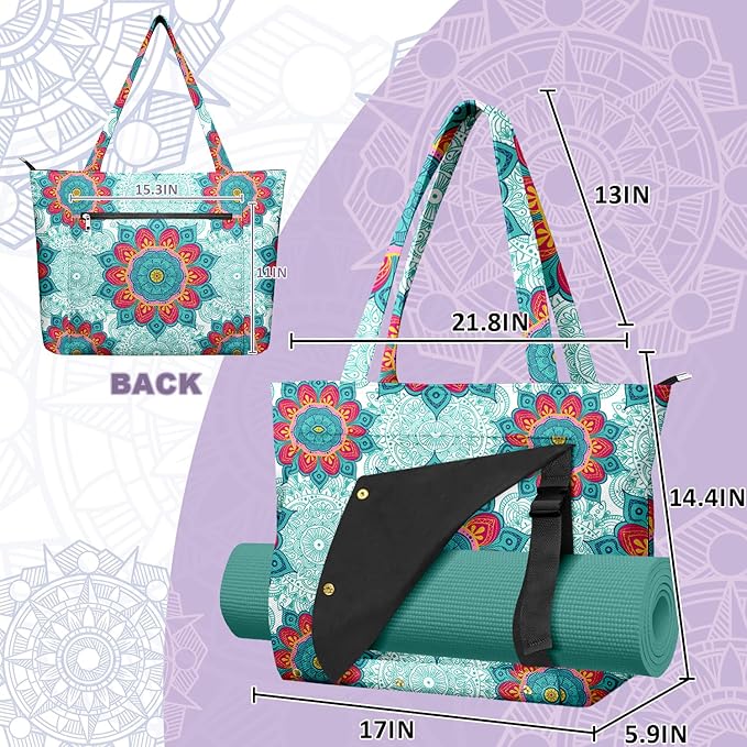 Adalore Women's Yoga Bag with Yoga Mat Carrier - Large Mat Pocket Fitness Tote for Pilates, Gym, Travel, Office & Beach