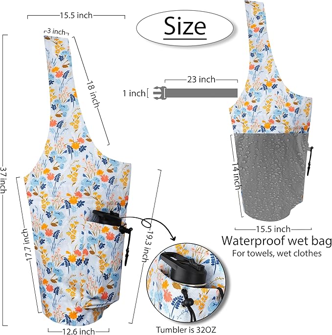 jswuffx Yoga Mat Bag Yoga Tote Bag with Large Waterproof Zipper Pocket and Drawstring Pocket Yoga Mat Bag Carrier Fit Most Size Mats and All You Stuff