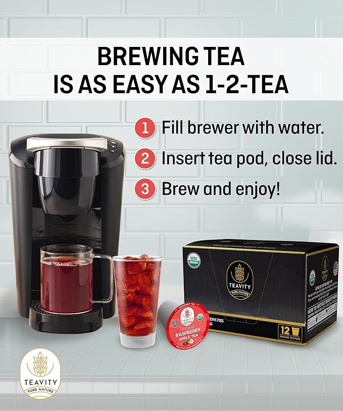 Organic Raspberry Apple Black Tea Pods for Keurig - Naturally Caffeinated Fruit Tea by Teavity (36 Tea Pods)