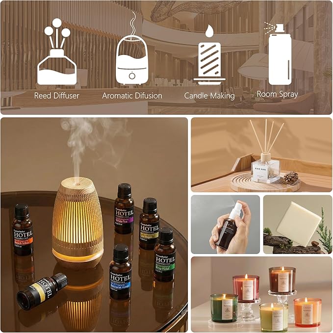 Essential Oils Set-Hotel Collection Diffuser Oil Gift Set,Premium Essential Oil for Diffusers, Home Care, Fragrance, Humidifiers (Hotel scent-6Pcs*0.68oz Set)