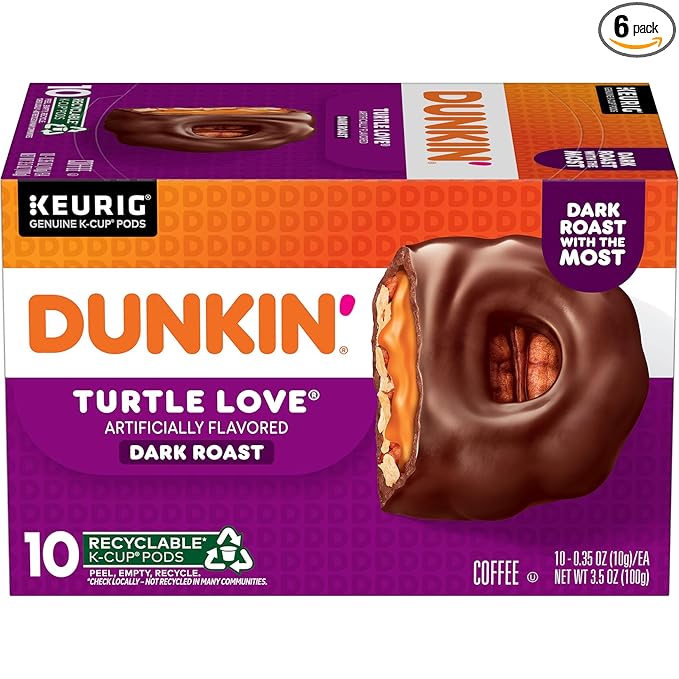 Dunkin' Turtle Love Flavored Coffee, 10 Count (Pack of 6) Keurig K-Cup Pods