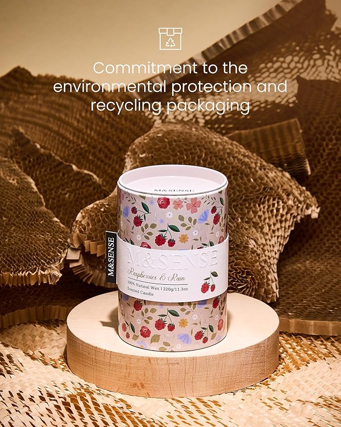 M&SENSE Raspberries Rain Scented Candle, Medium Jar Candle 11.3oz Natural Soy Wax for Home Scented, Floral Candles Gift for Spring Holiday, Up to 70 Hours Burning Long-Lasting Fragrance