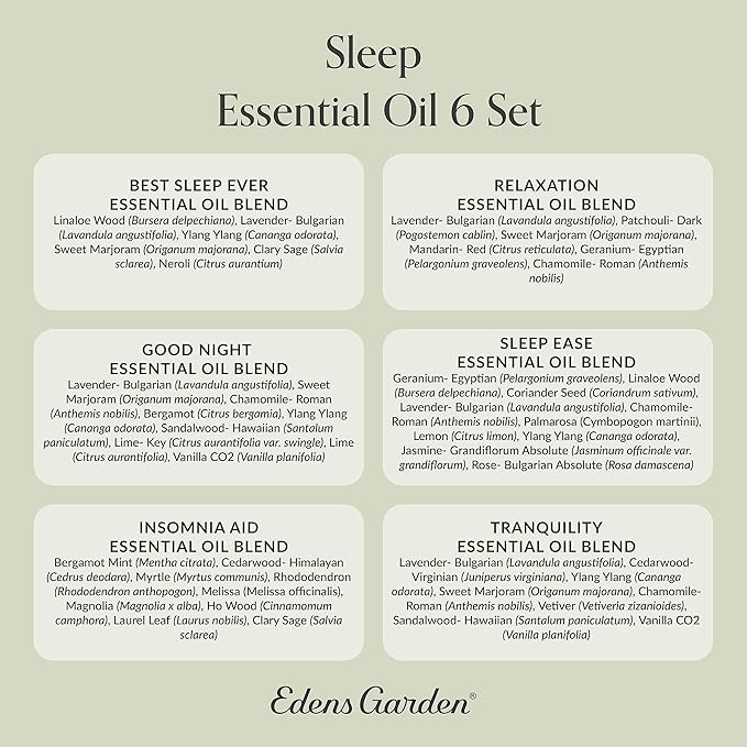 Edens Garden Sleep Essential Oils 6 Set – 100% Pure Therapeutic Grade & Undiluted Natural Aromatherapy Blends for Relaxation, Calm & Restful Nights – for Diffusers, Home & Bedroom, 10 ml/ 6 Pack