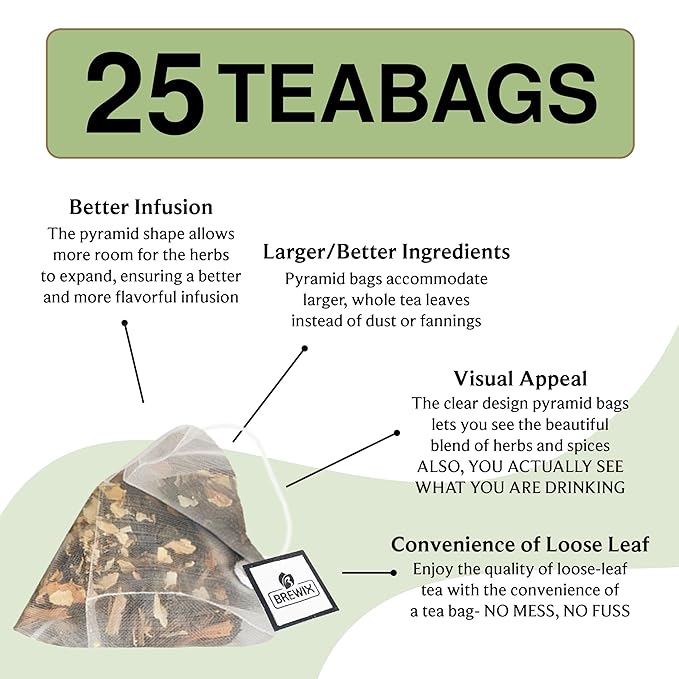 BREWIX, Jasmine Green Tea (25 Pyramid Tea Bags) | High Grown Green Tea from Himalayas with Jasmine | Caffeinated Tea Loose Leaf | High Elevation Grown