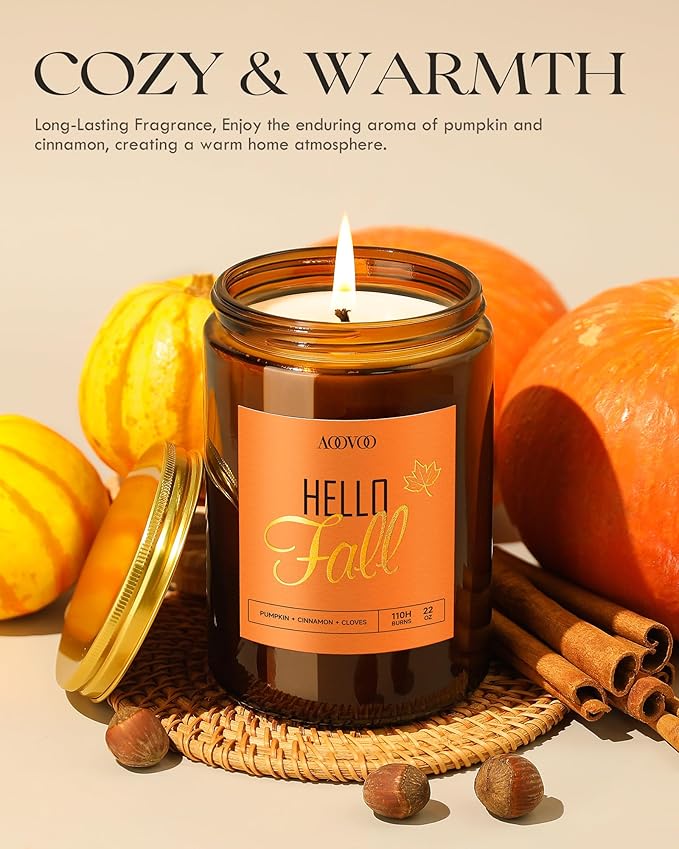 AOOVOO Hello Fall Candles - 22 oz Scented Candles, Aromatherapy Candle, Soy Candle for Home Scented