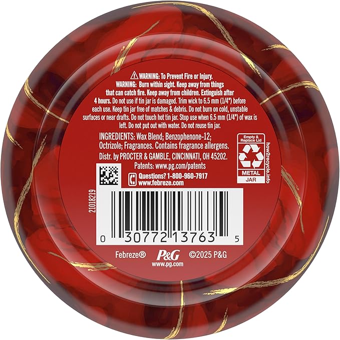 Febreze Scented Candle, Baked Cinnamon Apples Scent, 4 Wick Candle, Reusable Tin, Long Lasting Even Burn, 11oz, Single Pack