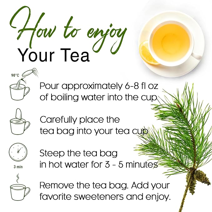 FreshDrinkUS, Pine Needle Tea Bags – 75 Tea Bags, Naturally Caffeine-Free, Refreshing Herbal Tea, Wild-Harvested Pine Leaves, Aromatic and Soothing – Non-GMO & Eco-Friendly Packaging
