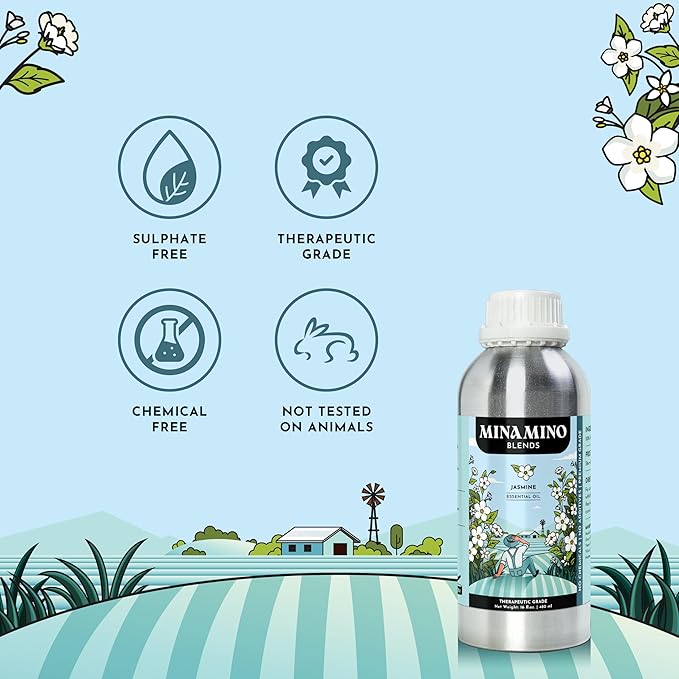 16 fl oz - Jasmine Essential Oil (100% Pure & Natural) Large Aluminum Bottle for Aromatherapy, Diffuser, Candle & Soap Making - Minamino Blends