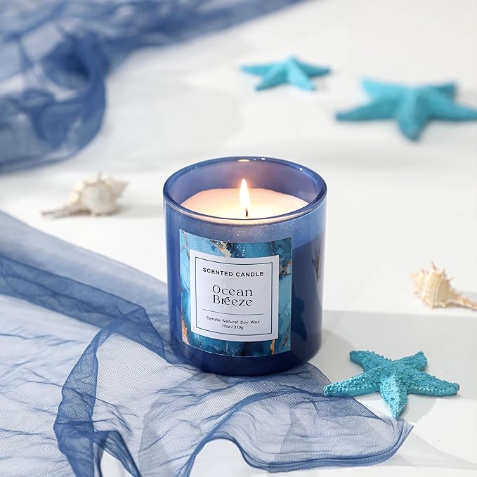 Ocean Breeze Candle,Spring & Summer Scented Candle,Natural Soy Wax Candles for Home Scented,Candle Gift for Women Men,8.5oz