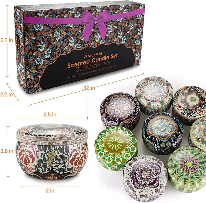 Scented Candles Set, 8 Pack Aromatherapy Candle, Stress Relief & Body Relaxation, 160H Burning, Portable Travel Tin, Candles for Home Scented, Ideal for Yoga, Meditation, Bath, Valentines Day Gifts