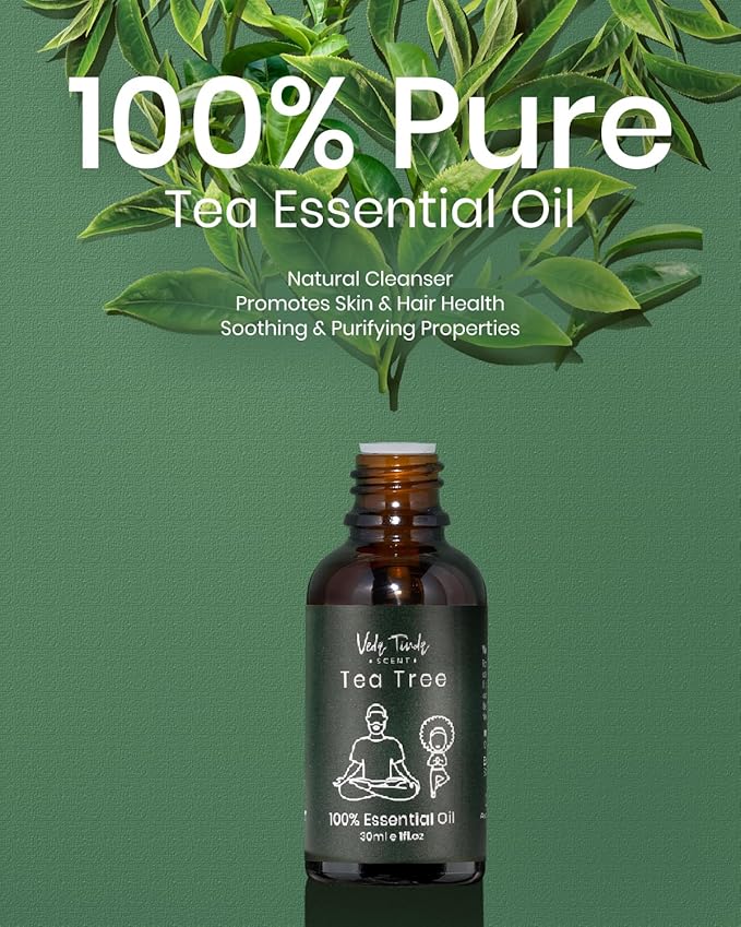 VTS Tea Tree Oil with Dropper, Natural Essential Oils for Diffuser, Humidifier, Aromatherapy, Toenail, Nail Care, Hair, Scalp, Skin Use, 1 Fl Oz (Pack of 3)