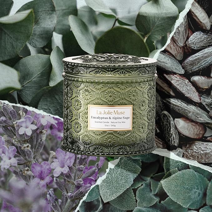 LA JOLIE MUSE Christmas Candle | Eucalyptus, Sage, Lavender | 12 oz Double Cotton Wick Soy Candle | 60 Hours Clean Burn | Christmas Gifts for Home & Women