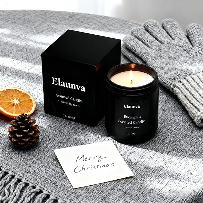Eucalyptus Scented Candle,7oz(200g),Natural Soy Wax,Aromatherapy Candles,Home Decorations,Romantic Present,Stress Relief and Relax Gift for Men and Women，Christmas, （Eucalyptus