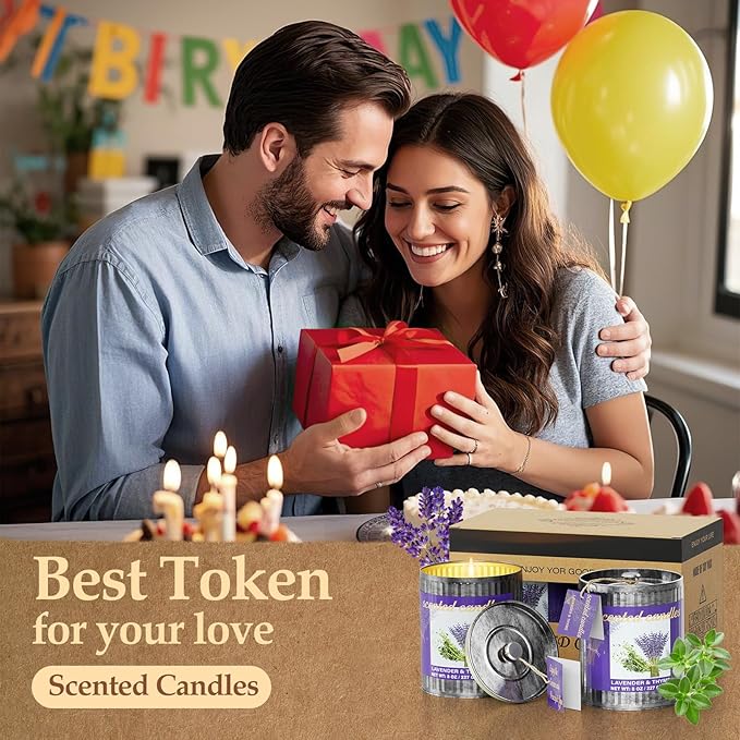 Lavender & Thyme Scented Candles Set | 2-Pack 454g 60H Burn Time,Smokeless Pure Soy Wax | Aromatherapy Tin Jar Candles for Stress Relief & Sleep Aid | Beautiful Gifts for Men and Women/Fathar's Day