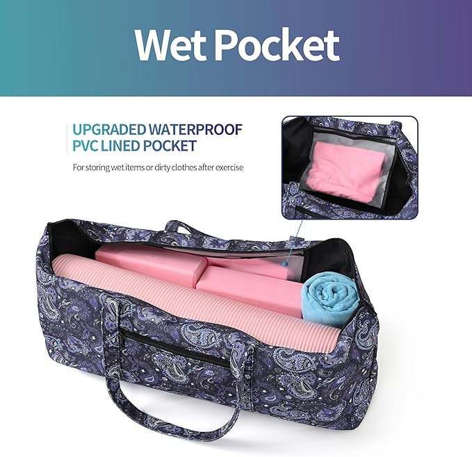 Boulder Bee | Yoga Mat Bag | Large Yoga Mat Carrier with Wet Pocket | Yoga Gifts | Gym Tote Bag for Women
