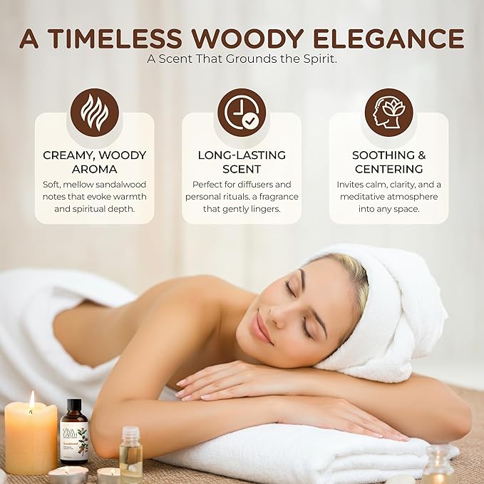 Sandalwood Essential Oil – Premium Quality Oil and Natural Woody Aroma for Diffusers, Massage, DIY Aromatic Blends, Soap & Candle Making – with Dropper, 1 Fl Oz