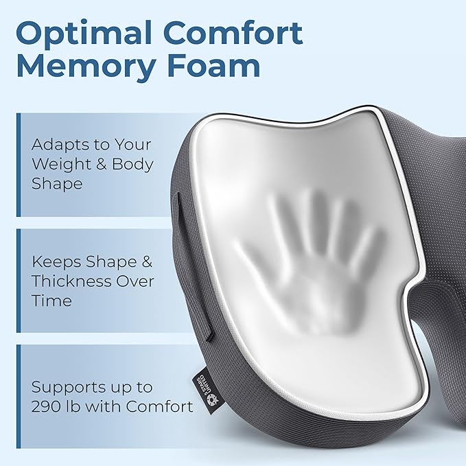 5 STARS UNITED Seat Cushion for Tailbone Pain Relief – Large Memory Foam Lifting Pillow for Coccyx, Hip, Sciatica & Post-Surgery Recovery – Wheelchair, Car, Desk, Gaming & Office Chairs, Dark Gray