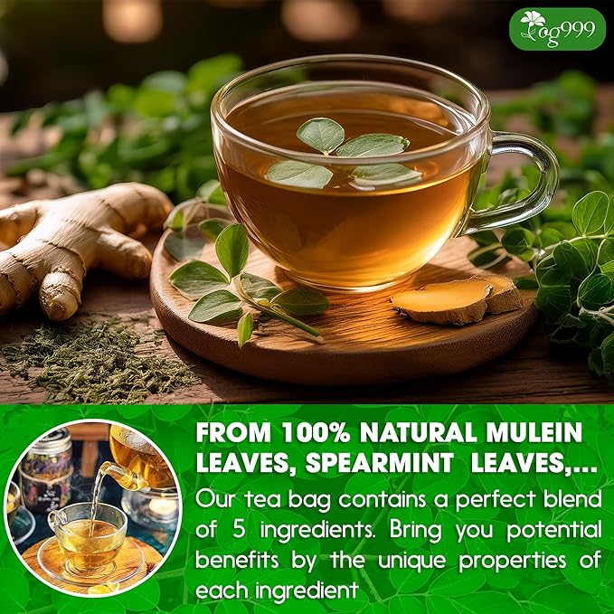 TOG999, Premium 20 Tea bags Super Moringa Herbal Tea, Special Blend of Moringa Leaves, Spearmint Leaves, Ginger, Lemon Peel and Chamomile. No Sugar, No Caffeine, No Gluten, Vegan.