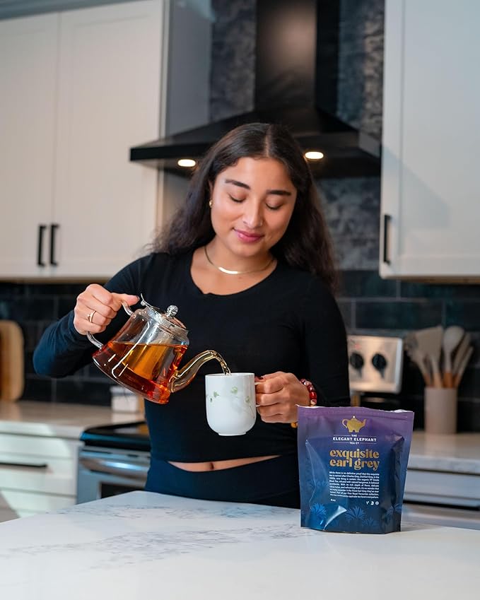 Earl Grey Tea, Organic Loose Leaf Black Tea – Classic Bergamot & Citrus Flavor – Boost Clarity & Wellness – Drink Hot or Iced – 4 oz Resealable Bag (Makes 50 Cups) – The Elegant Elephant