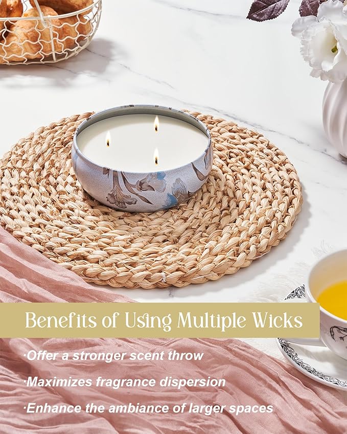 M&SENSE Happy Gardenia Scented Candles Large 3 Wick Soy Tin Candle, Over 40 Hour Burning Time, 100% Natural Vegan Wax Relaxing Aromatherapy Aesthetic Candle Gift for Women Men