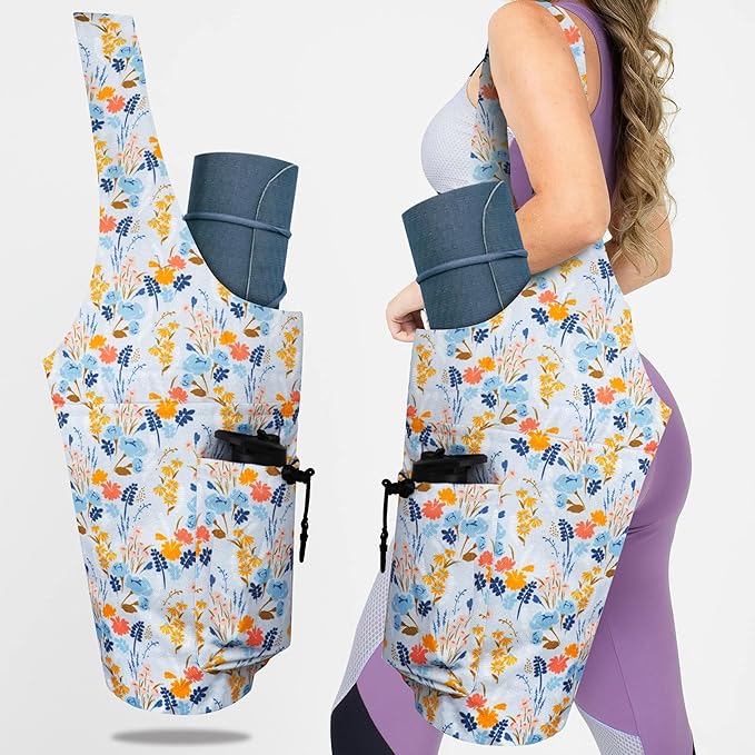 jswuffx Yoga Mat Bag Yoga Tote Bag with Large Waterproof Zipper Pocket and Drawstring Pocket Yoga Mat Bag Carrier Fit Most Size Mats and All You Stuff