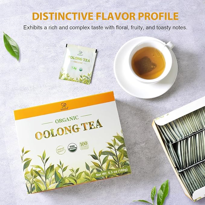 Soeos Organic Oolong Tea, 200 Tea Bags (2 Pack), Low Caffeine, Perfect Alternative to Coffee, Hot and Cold Brew, Fresh and Healthy Oolong Tea