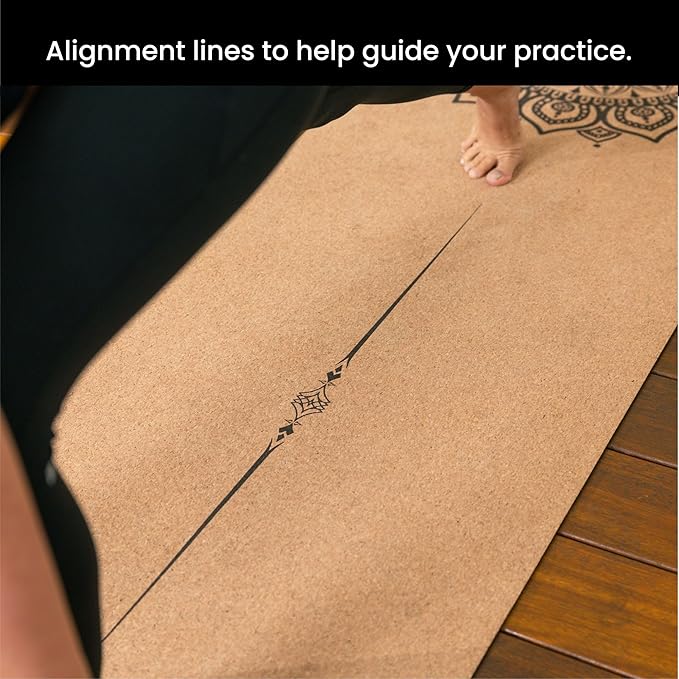 Luxury Cork Yoga Mat - Non Slip, Extra Thick Grip. Thicker, Longer, and Wider for More Comfort and Support. Tough Enough For Hot Yoga. Natural, Non Toxic, and Eco Friendly. Optional Alignment Lines.