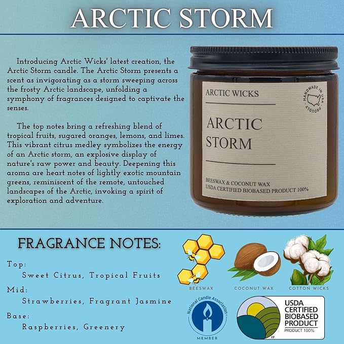 Spring Scented Candle 3 Pack Set | Sea Salt & Orchid, Ocean Breeze, Arctic Storm | Arctic Wicks Coconut Oil & Beeswax Candles | 16oz Amber Non-Toxic Candles, Clean Burning 100% USDA Certified Biobased