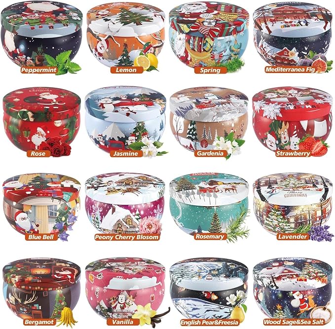 16Pack Christmas Scented Candles,Candvent Calendar 2025, Gift Set 2.5oz Strong Fragrance Aromatherapy Candles,Portable Travel Tin Jar Candles Gifts for Home Scented Decoration Valentine'sDay
