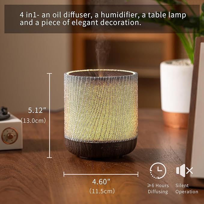 Essential Oil Diffuser 7 fl oz 200ml with Fabric Cover and Night Lamp | Ultrasonic Aroma Diffuser | Humidifier w Lights | Room Decor | Small Humidifier for Bedroom | Gift (Dark Brown)