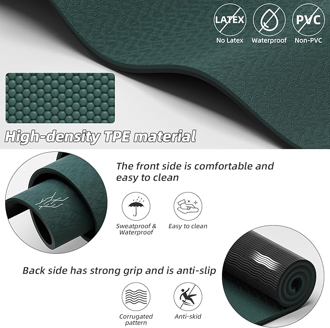 WUWAN Large Yoga Mat 76"x 40"x10mm (2/5 inch) – Extra Thick & Wide, TPE Fitness Mat, Printed Non-Slip Exercise Mat with Carrying Strap for Men & Women, Pilates, Stretching, Fitness & Workout