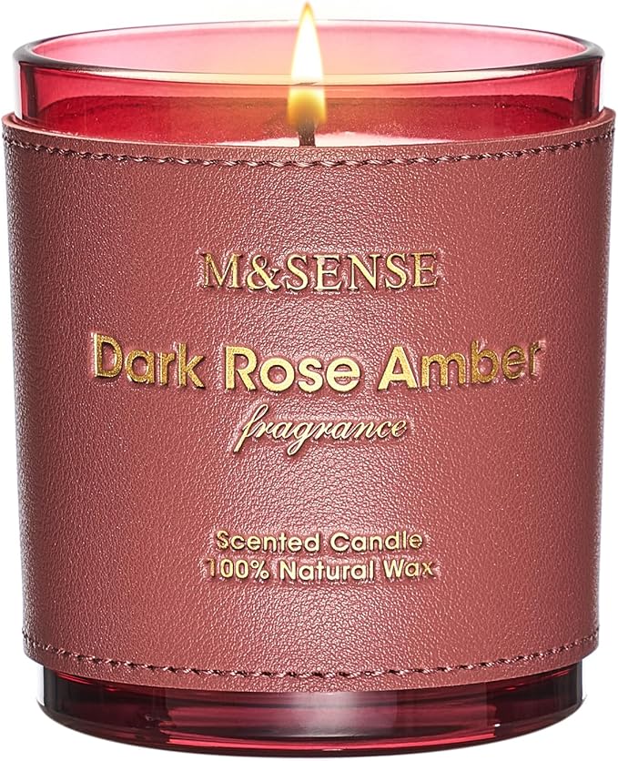 M&SENSE Rose Amber Vegan Soy Candles, Non Toxic 10oz 42-Hour Long Burning, Winter Aromatherapy Candle for Bathtub Date Night, Housewarming New Year Fancy Gifts