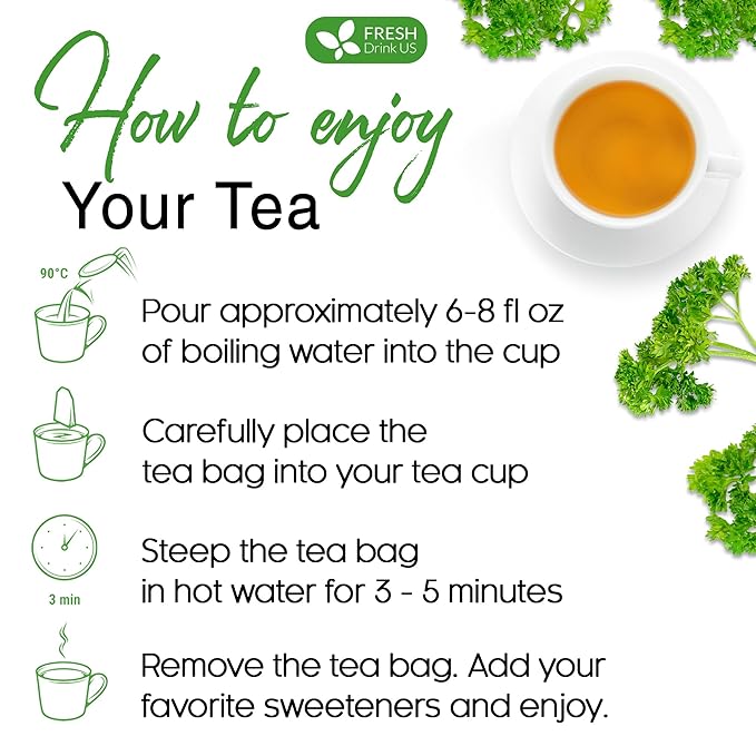 FreshDrinkUS, Premium 135 Parsley Leaf Tea Bags, 100% Natural & Pure from Parsley Leaves. Loose Leaf Parsley Herbal Tea. Made with Natural Material Tea Bags. No Sugar, No Caffeine, No Gluten, Vegan.